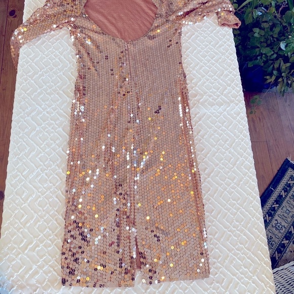 Vintage Oleg Cassini Open Back Rose Gold Sequin Evening Gown 90s Formal Size 8 - Picture 8 of 8